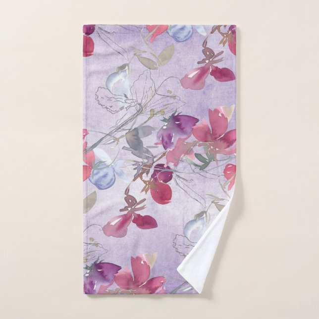 Patrón floral de dulce de pea sobre morado (Toalla de mano)