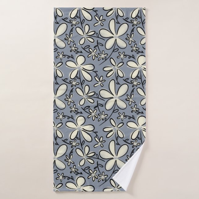 Patrón floral de gris y crema (Toalla de baño)