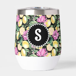 Patrón floral de lemones y tulipanes | Monograma d