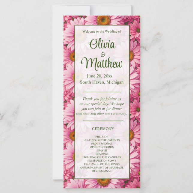Patrón floral de margaritas rosa retro (Anverso)