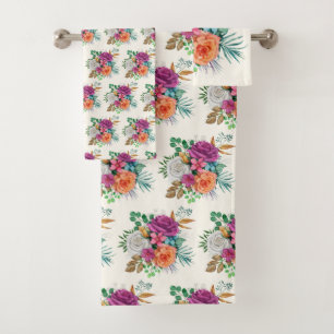 Patrón floral de rosas rosa, Naranja y blanco