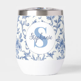 Patrón Floral de Toile Francés Azul con Monograma