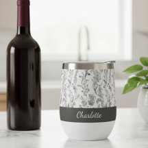 Patrón Floral de Toile Negro Blanco con Nombre Per