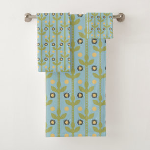 Patrón floral folclórico retro verde y azul cúbico