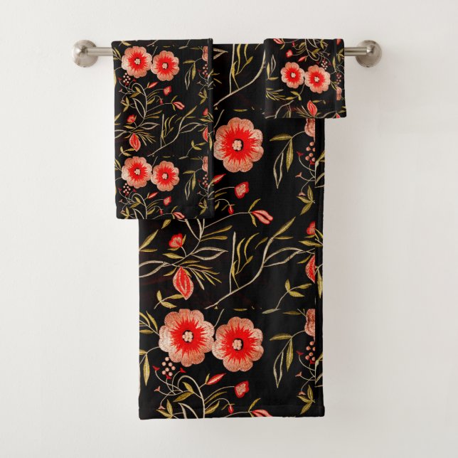 Patrón floral Fondo oscuro Rojo rosado (In situ)