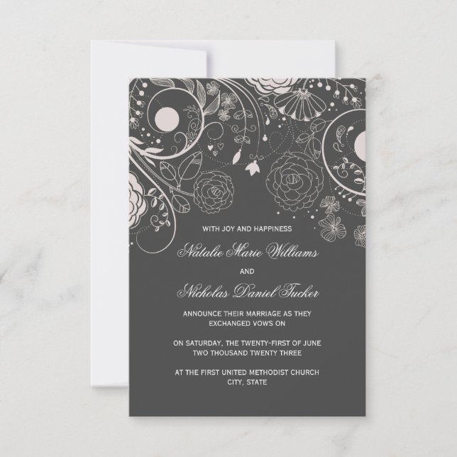 Patrón Floral Gris - Anuncio de Boda 3x5 (Anverso)