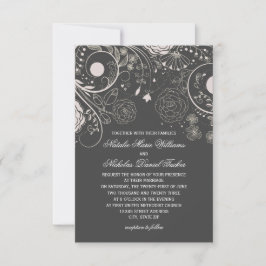 Patrón floral Gris/Blanco - Invitación de matrimon