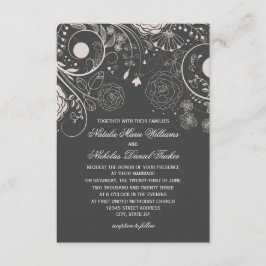 Patrón floral Gris/Blanco - Invitación de matrimon