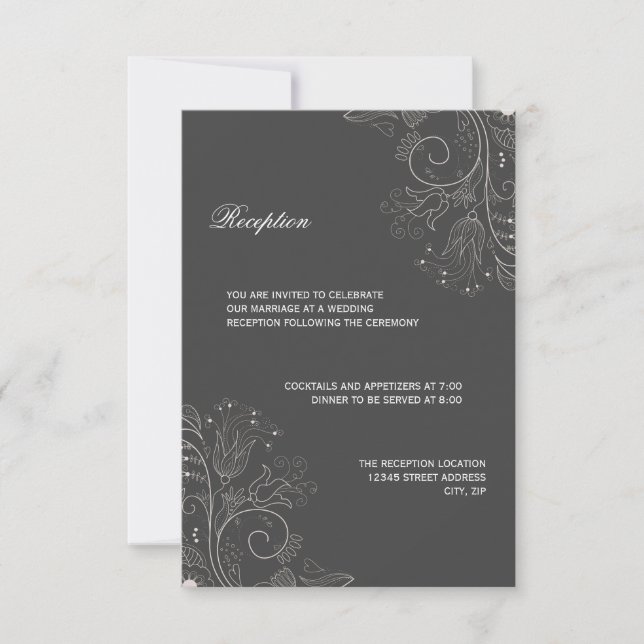 Patrón Floral Gris/Blanco - Invitación de Recepció (Anverso)