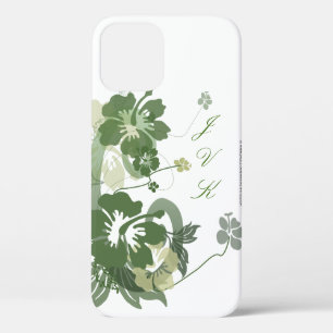 Patrón floral hawaiano en Funda monogramado verde-
