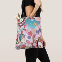 Patrón floral japonés con bolsa de té