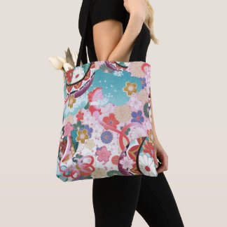Patrón floral japonés con bolsa de té