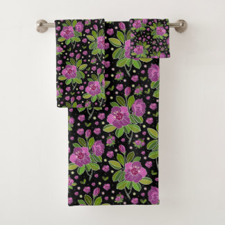 Patrón floral lila rosa verde negro