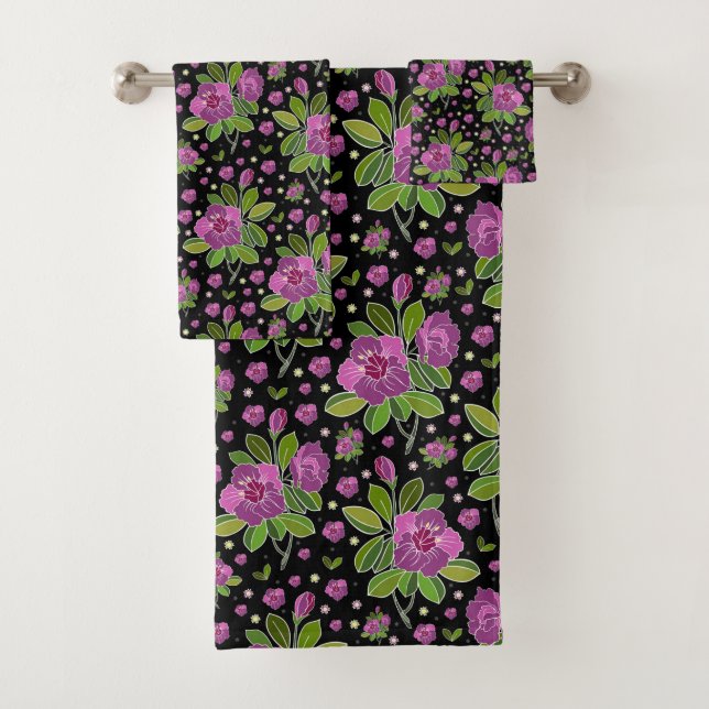 Patrón floral lila rosa verde negro (In situ)