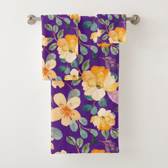 Patrón floral morado amarillo moderno (In situ)