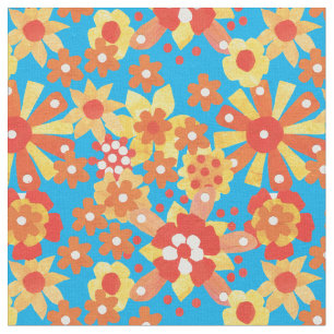 Patrón floral Naranja Ditsy sobre tela turquesa