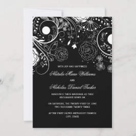 Patrón Floral Negro/Blanco - Anuncio de Boda