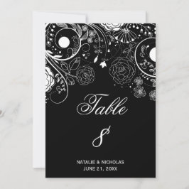 Patrón Floral Negro/Blanco - Número de Mesa