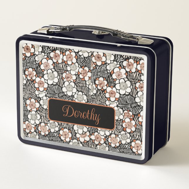 Patrón floral negro y rojo japonés personalizado (Reverso)