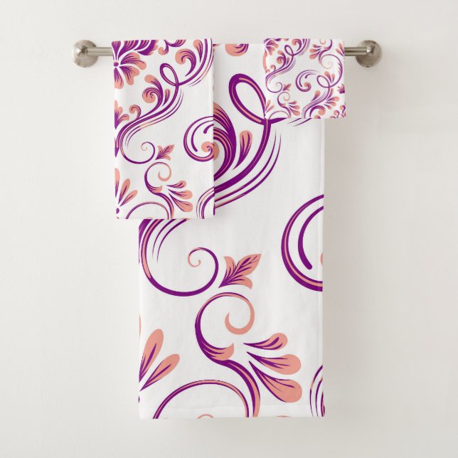 Patrón floral Peach y Purple Damask Elegante (In situ)