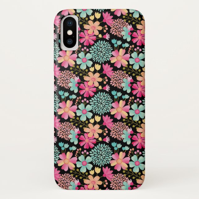 Patrón floral pintado Tapa del Funda IPHONE X (Reverso)