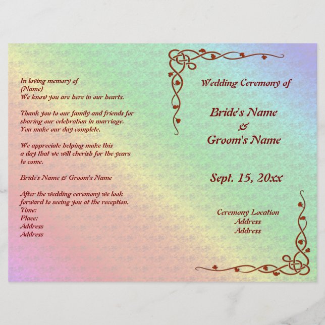 Patrón floral Programa de bodas otoñales con arco  (Anverso)