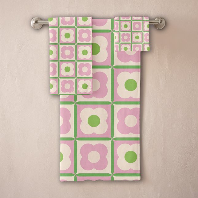 Patrón floral retro a cuadros rosa y verde (Subido por el creador)