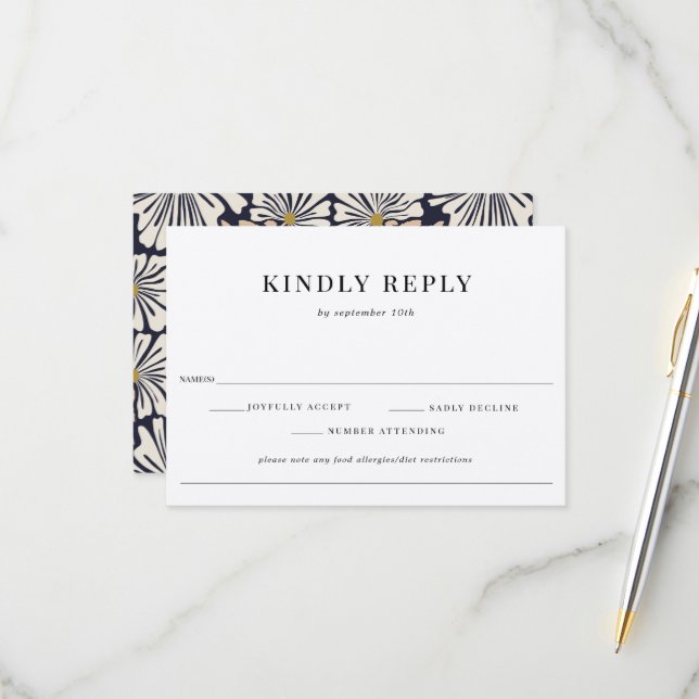 Patrón floral retro Boda alérgica alimentaria RSVP (Anverso/Reverso In Situ)