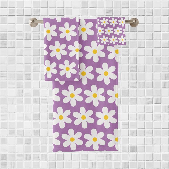 Patrón floral retro de Daisies morado blanco (Subido por el creador)
