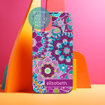Patrón floral retro de moda - bloque de nombres pe<br><div class="desc">Un diseño audaz y floral con tonos coloridos de morado y agua con un divertido bloque de color para añadir tu nombre o cualquier texto. El patrón de flor loco tiene una variedad de colores. Puede agregar un nombre, un monograma u otro texto personalizado. Si necesita mover el dibujo, haga...</div>