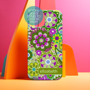 Patrón floral retro de moda con bloque de nombre p