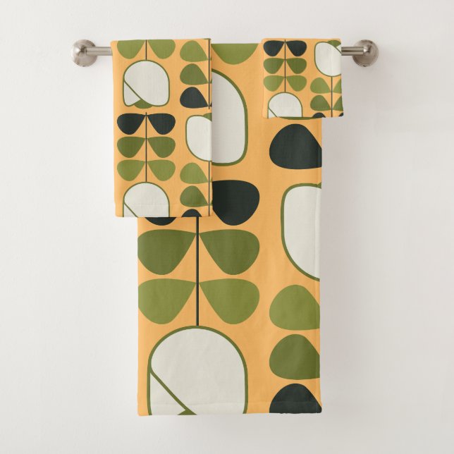 Patrón floral retro geo 1 en Naranja, verde, crema (In situ)