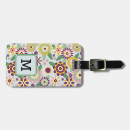 Patrón floral retro Monograma Etiqueta inicial de 