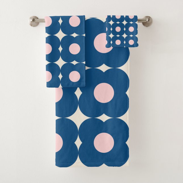 Patrón floral retro negrita azul y rosa (In situ)