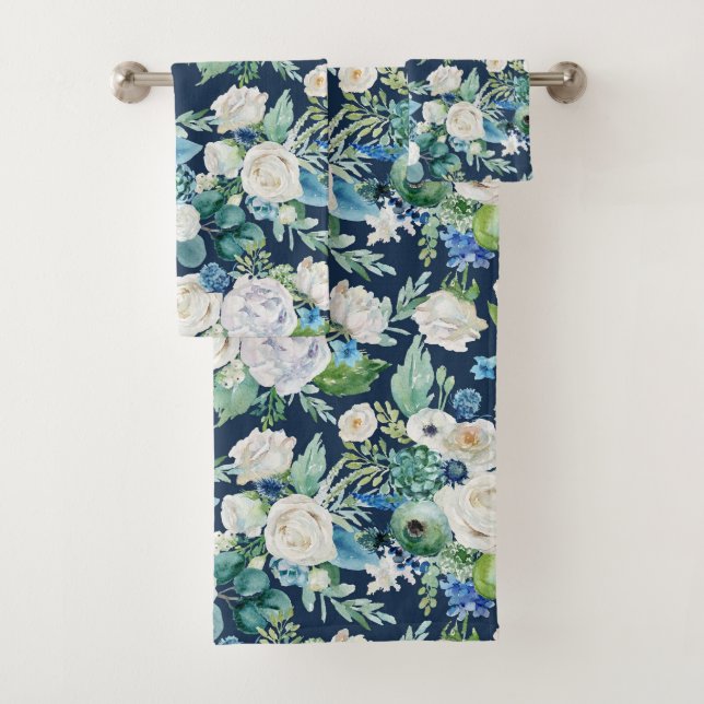 Patrón floral romántico blanco y azul (In situ)