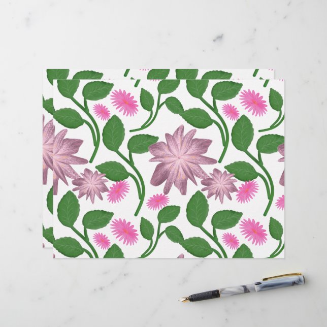 Patrón floral rosa con hojas verdes (Anverso/Reverso In Situ)