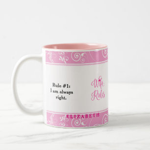 Patrón floral rosado Esposa Reglas de la Copa Mug