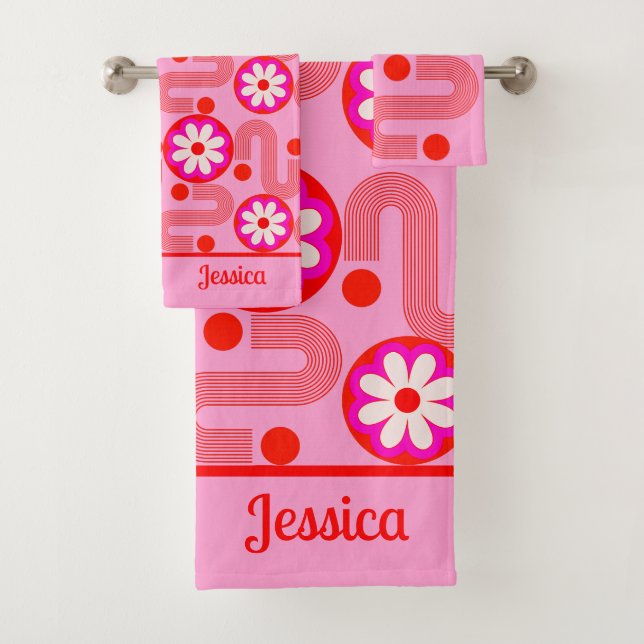 Patrón floral rosado moderno de mediados de siglo  (In situ)