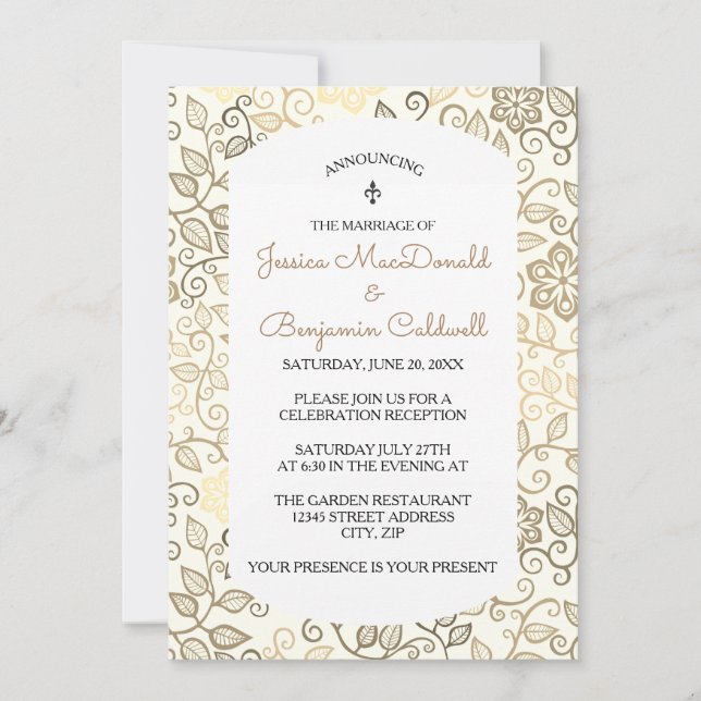Patrón Floral Sepia - Anuncio de Boda (Anverso)