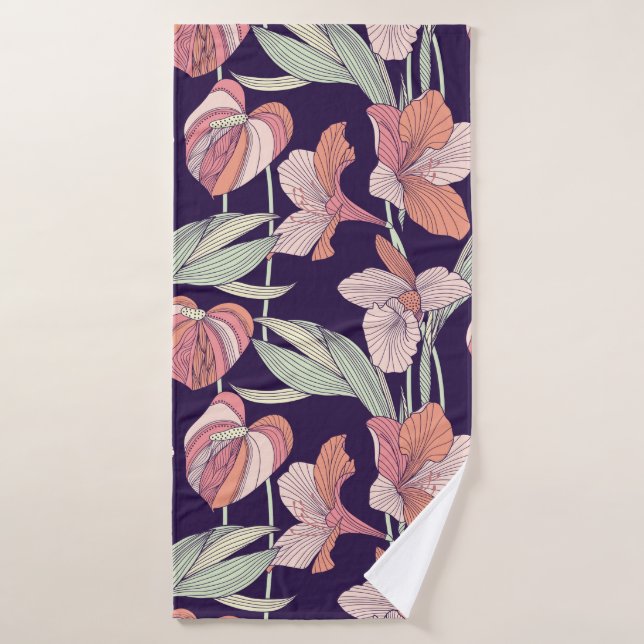 Patrón floral sin soldadura, flor, orquídea, moder (Toalla de baño)