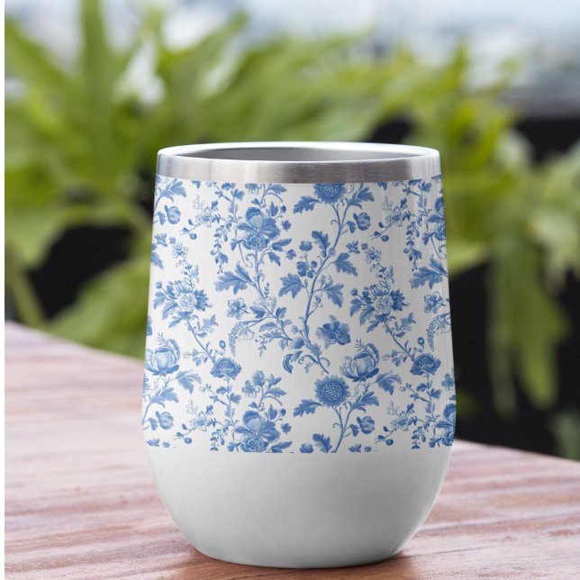 Patrón Floral Toile Vintage Azul Blanco (Matching items, and personalized versions available in the collection)