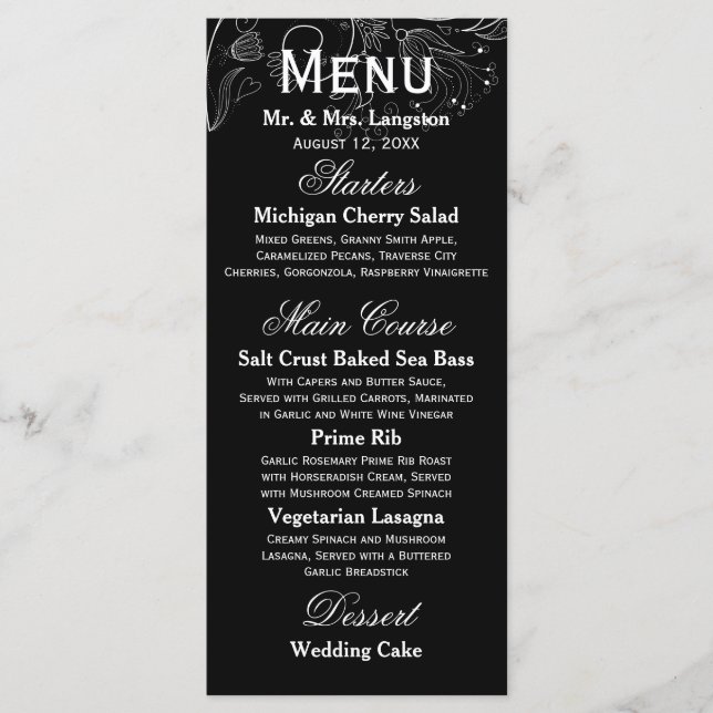 Patrón floral Tulipán blanco/negro - Menú de recep