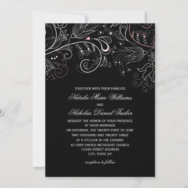 Patrón floral Tulipán negro - Invitación a la boda (Anverso)