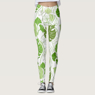 Patrón floral verde tropical en leggings