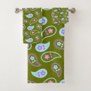 Patrón floral verde y azul paisley