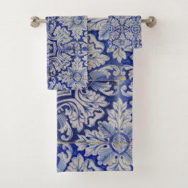 Patrón floral vintage azul y blanco mediterráneo