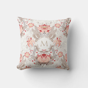 Patrón floral vintage Monograma Almohada cuadrada