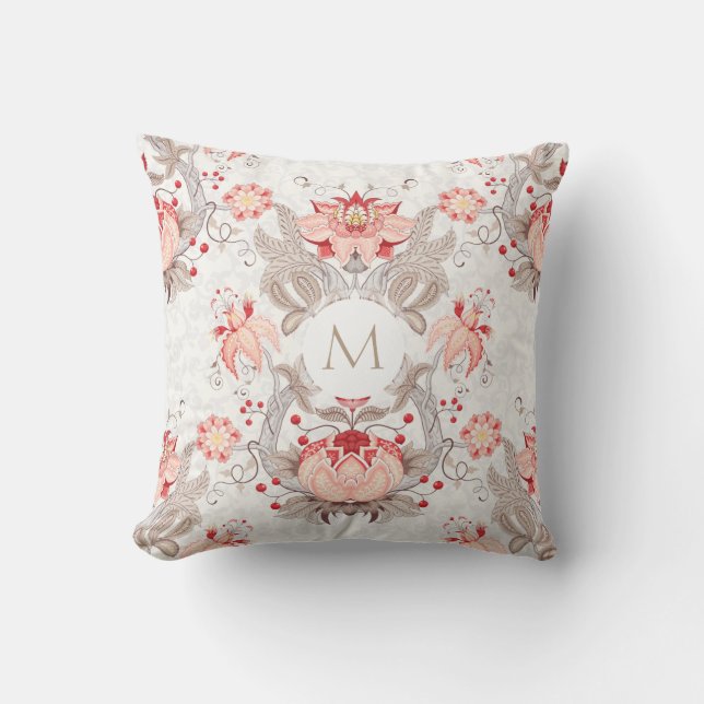 Patrón floral vintage Monograma Almohada cuadrada (Anverso)