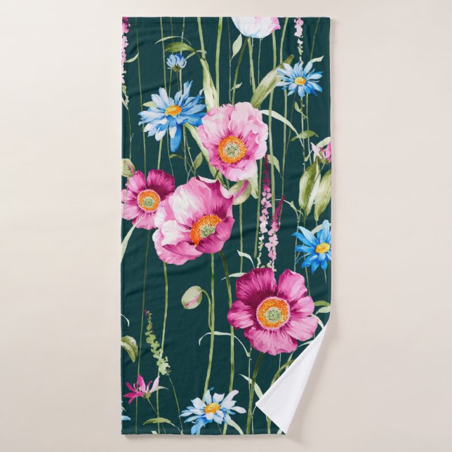 Patrón fluido sin interrupciones con flor de amapo (Toalla de baño)