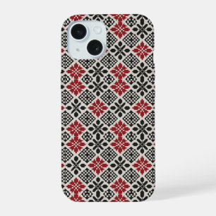 Patrón folclórico geométrico keffiyeh blanco rojo